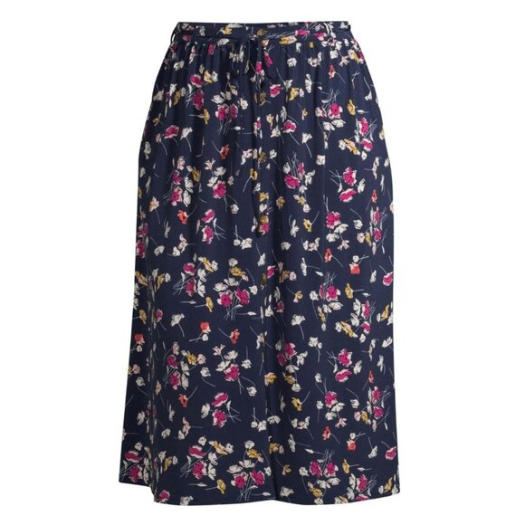 Terra & Sky Navy Floral Midi Skirt W/ Self-Tie Belt Plus Size 3X (24W-26W) - Picture 2 of 7